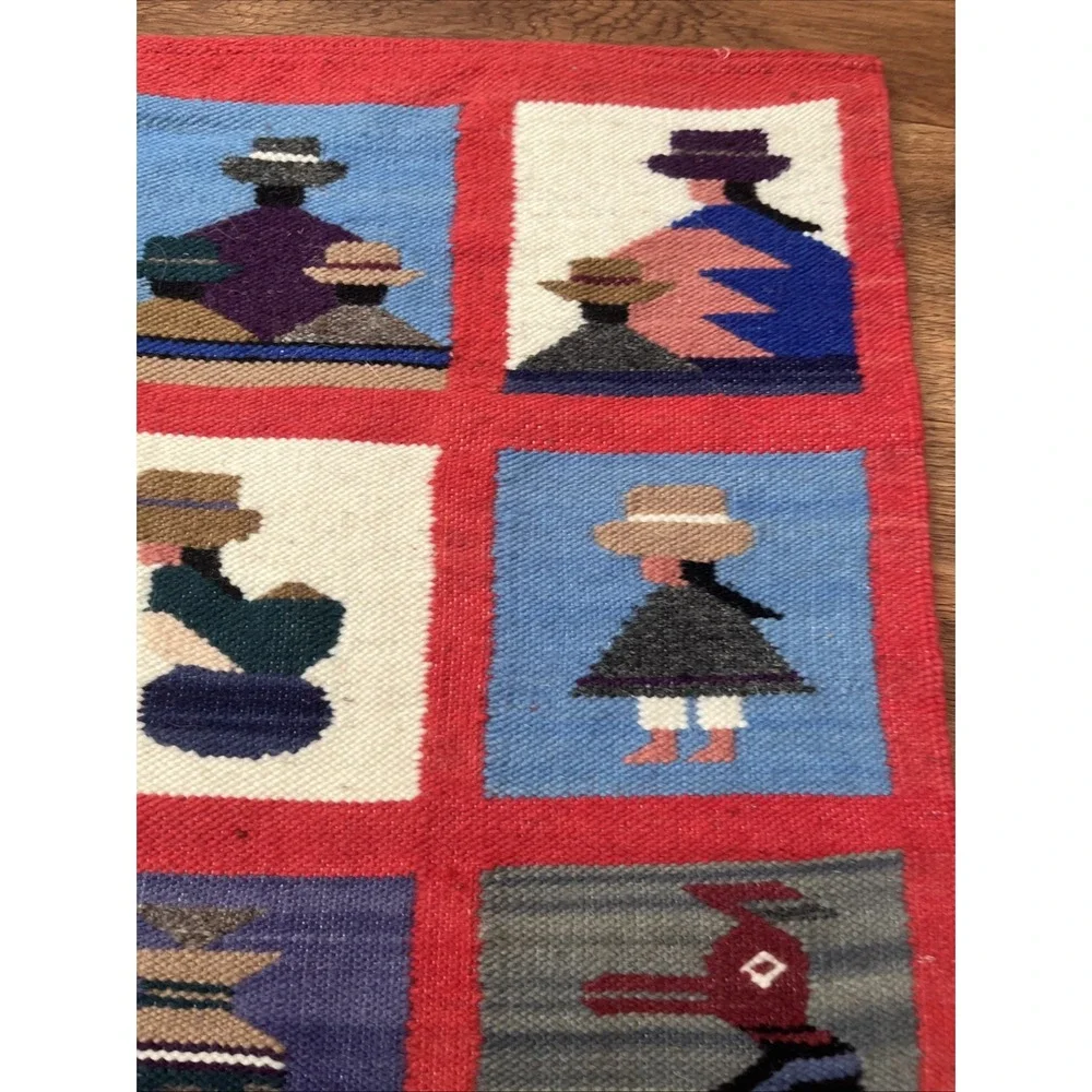 Handmade In Ecuador Handwoven Wool Bird‎ Tapestry Wall Hanging Rug Folk Art 26